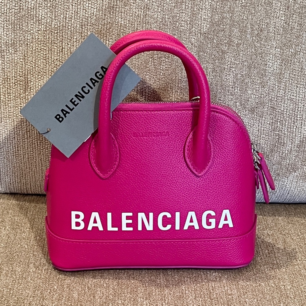 $1,890 Balenciaga Ville Mini XS Pink Pebbled Leather Handbag with Long Strap